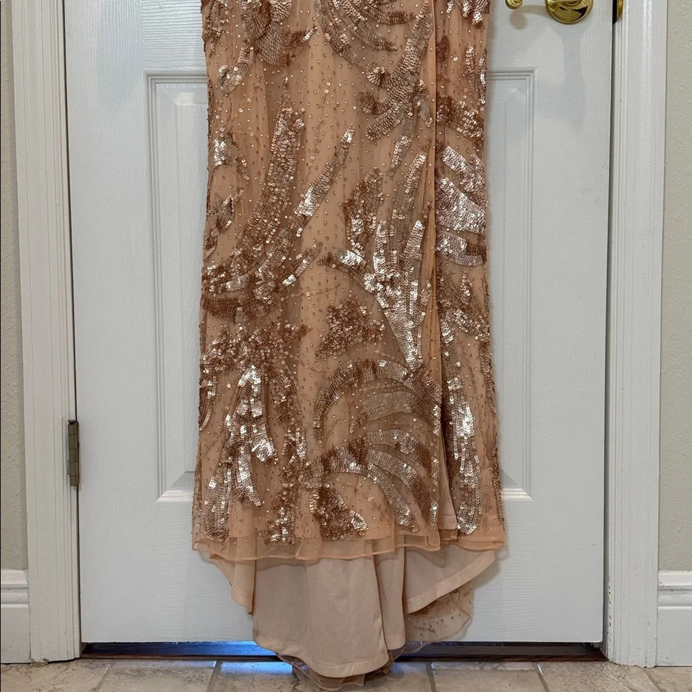 Mac Duggal 5222 Pink Sequined Faux Wrap Split Long Sleeve Gown Size 10 NWOT - Picture 8 of 10